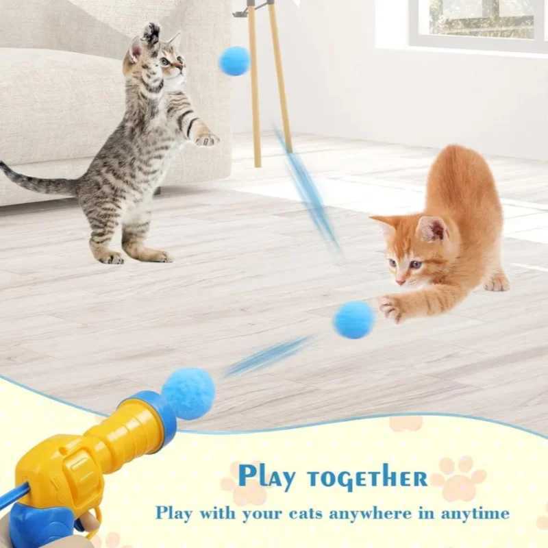 Plush Ball Shooting Gun Cat Toys Interactive Kittens Mini Pompoms Launcher Games Pet Accessories Indoor Cats Self Fun Toy X241213
