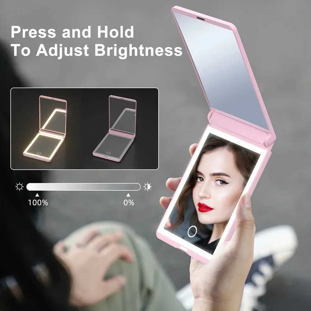 Rechargeable Travel Mirror 1x/2x Magnification Compact Mirror 3 Color Lights Pocket MirrorPortable Makeup Mirror Gift For GirlsXJ241213