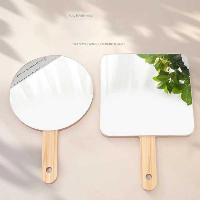 Handheld Travel Mirror Dressing Table Mirror Wood Handheld Plain Mirror Cosmetic Salon Makeup Hand Mirror for HairdressersXJ241213