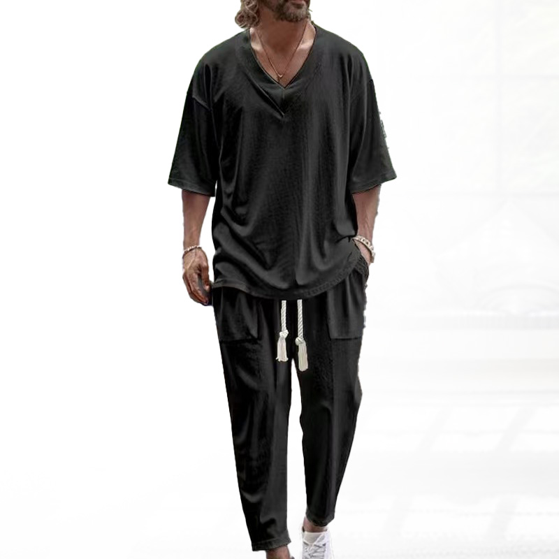 Luxury Designer Fashion Loose Tracksuits Outfit Men's Casual Two-Piece Summer Set Solid Color Collar Short-Sleeved Pant Suit Streetwear Two Piece