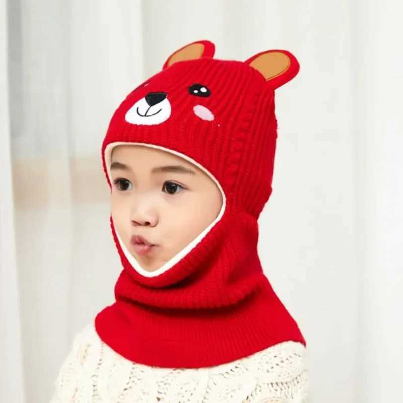 New Baby Girl Winter Hat Warm Bear Skullies Beanies Knitted Cap Kids Balaclava Mask Hats Gorras Warm Children Toddler BonnetsXJ241213