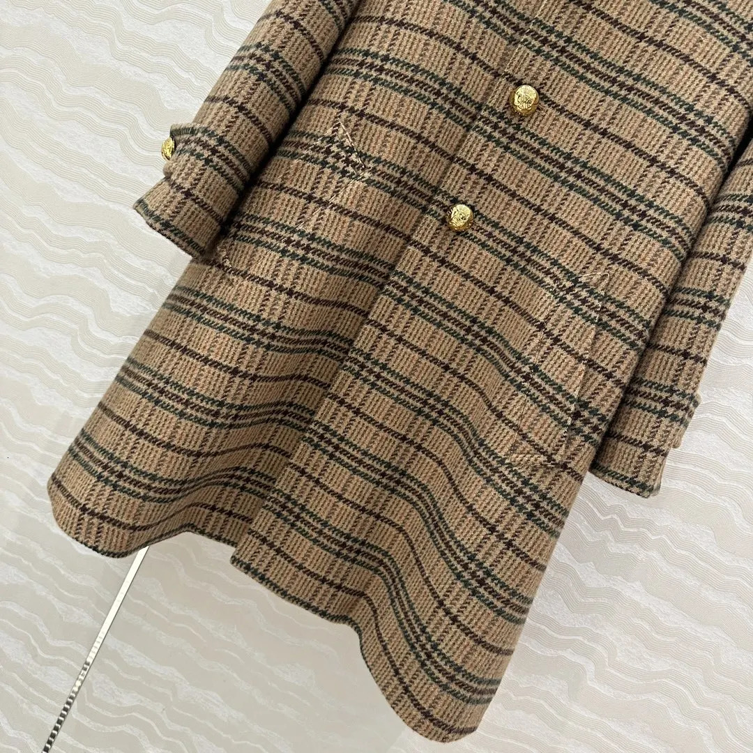 womens autumn and winter wool plaid doll collar long coat 241213