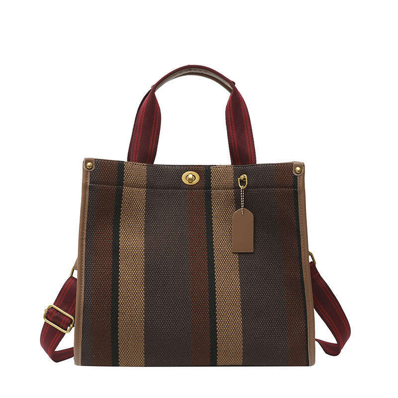 Women's New Hand-Held Tote Large Capacity Canvas Contrasting Color Commuting Shoulder Crossbody Bag, Fashionable Quality Classic