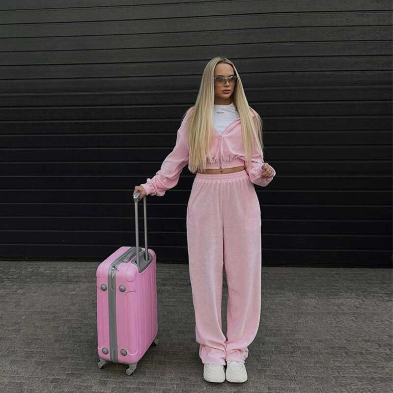 Casual Sui Women's European American Sree Syle Sleeved Hooded Cardigan, Elasic Long Pans Wo-Piece Se, Rendy Clohing, Fashionable And Casual