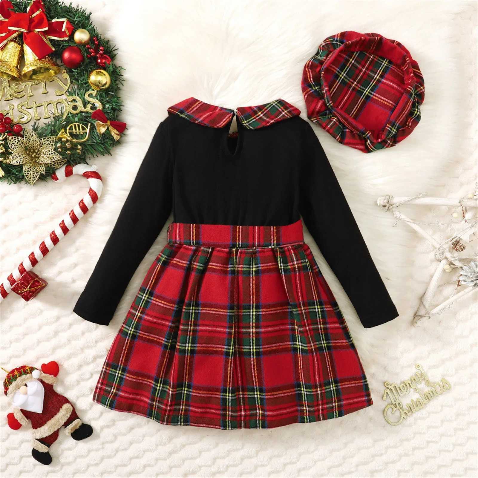 New Christmas Baby Long Sleeve Dress Set Long Sleeve Flat Dress Set Christmas Bow Princess Dress+Hat W241213
