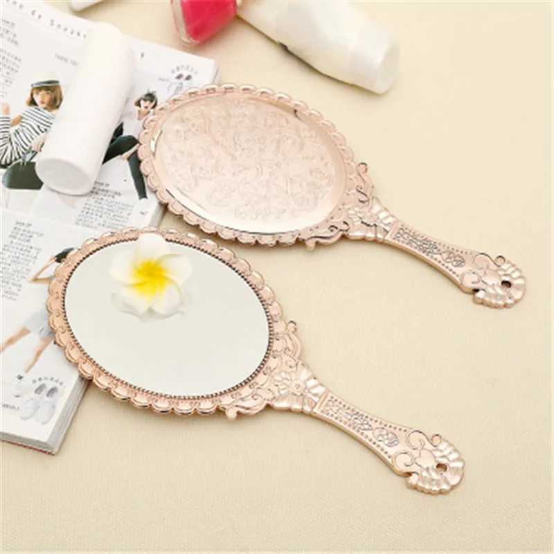 Portable Vintage Cosmetic Makeup Mirror Hand Hold Oval Round Mirror Noble Restore Ancient Ways Court Mirror Beauty ToolXJ241213