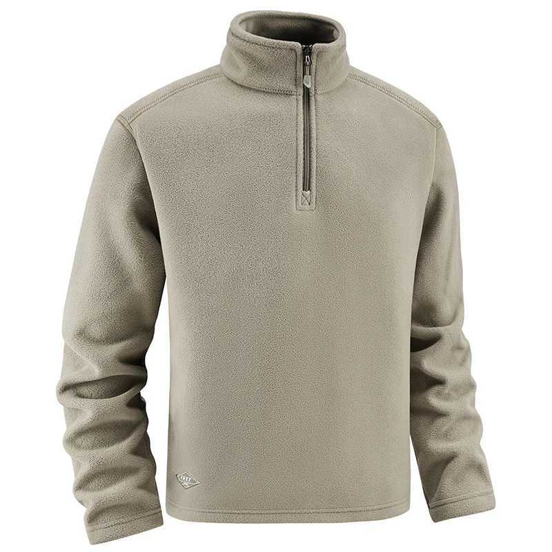 New Autumn Winter Thicken Warm Fleece Hoodless Sweatshirt for Men Solid Color Stand Collar Zipper Neck Pullover Mens Sweatshirt W241213