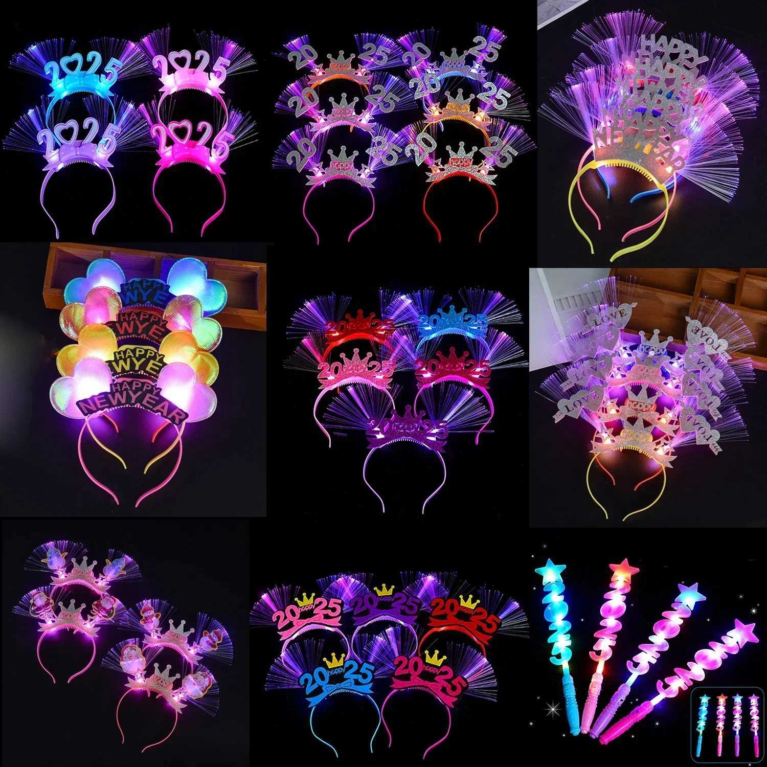Sunglasses 2025 Happy New Year LED Light Up Headband Glow Hairband Flashing Glasses Women Men Kids Adults Christmas New Year Party Supplies H241213