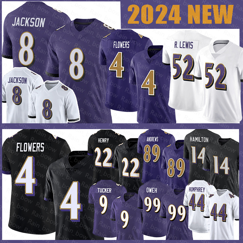 8 Lamar Jackson Football Jerseys Derrick Henry Ray Lewis Zay Flowers Justin Tucker Kyle Mark Andrews Odafe Oweh Roquan Smith Marlon Humphrey Nate Wiggins