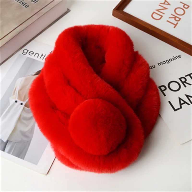 Scarves Wraps Faux Rabbit Fur Sweet Plush Ball Girl Lolita Neckerchief Furry Scarf Wrap Winter Neck Warmer Thickened Plush Unisex Scarf Wrap H241213