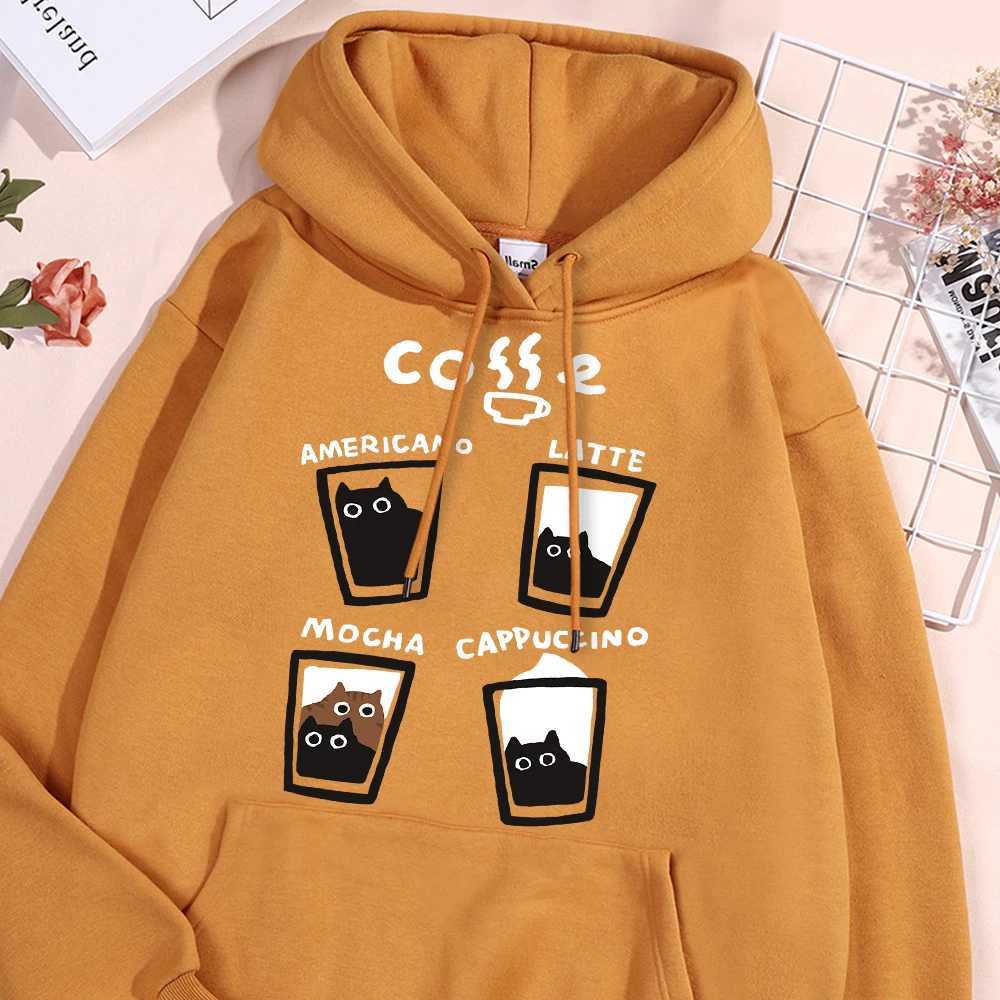 Fun Coffee Cat Hoody Men Women Personality Hip Hop Casual Hoodie Crewneck Fleece Pullovers Sports Warm Oversize Hoody Couple W241213
