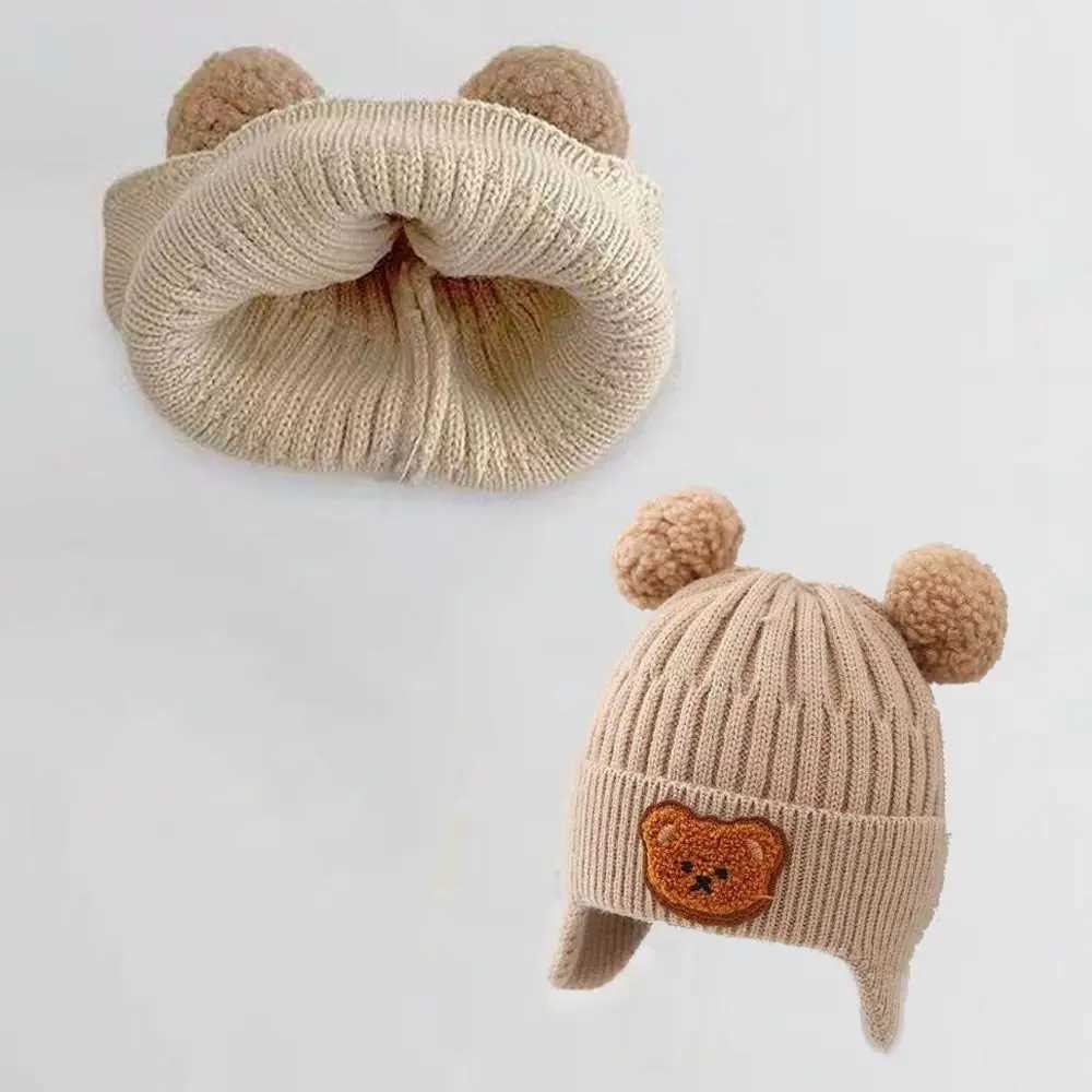 Bear Ear Protection Knitted Hat Winter Baby Beanie Cap for Toddler Boys Girls Cute Korean Warm Kids Crochet HatsXJ241213