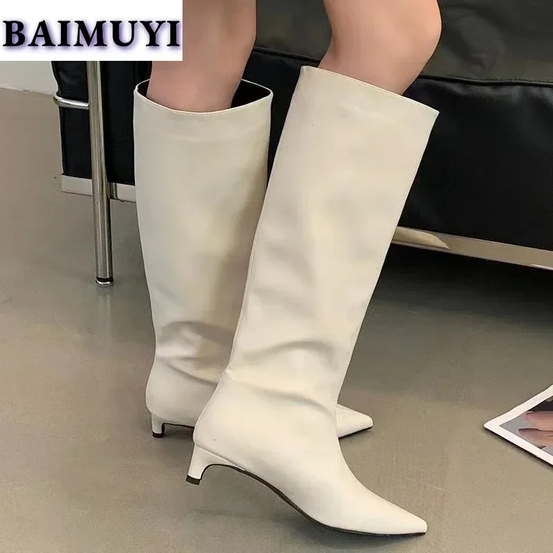Chelsea womens high boots Pointed Toe Heels shoes winter snow women 2024 trend soft leather Gothic party slide on Botas Mujer 241213