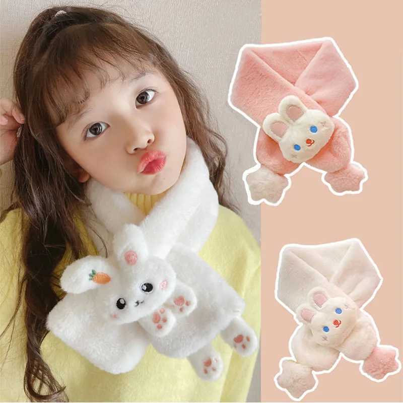 Scarves Wraps New Winter Children Cute Soft Faux Fur Cartoon Carrot Scarf Baby Girls Outdoor Windproof Warm Scarf Boy Kids Plush Thicken Scarf H241213