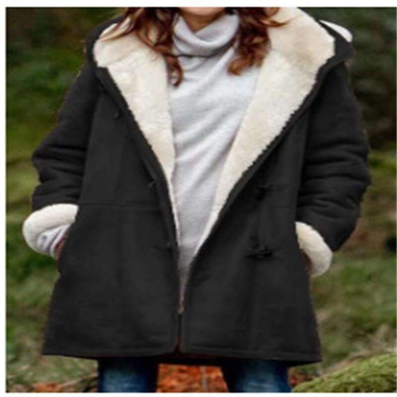 European And American Winter Intellectual Simple Color Casual Button Cardigan Warm Mid Length Hooded Women's Coat Fashionable Quality Classic