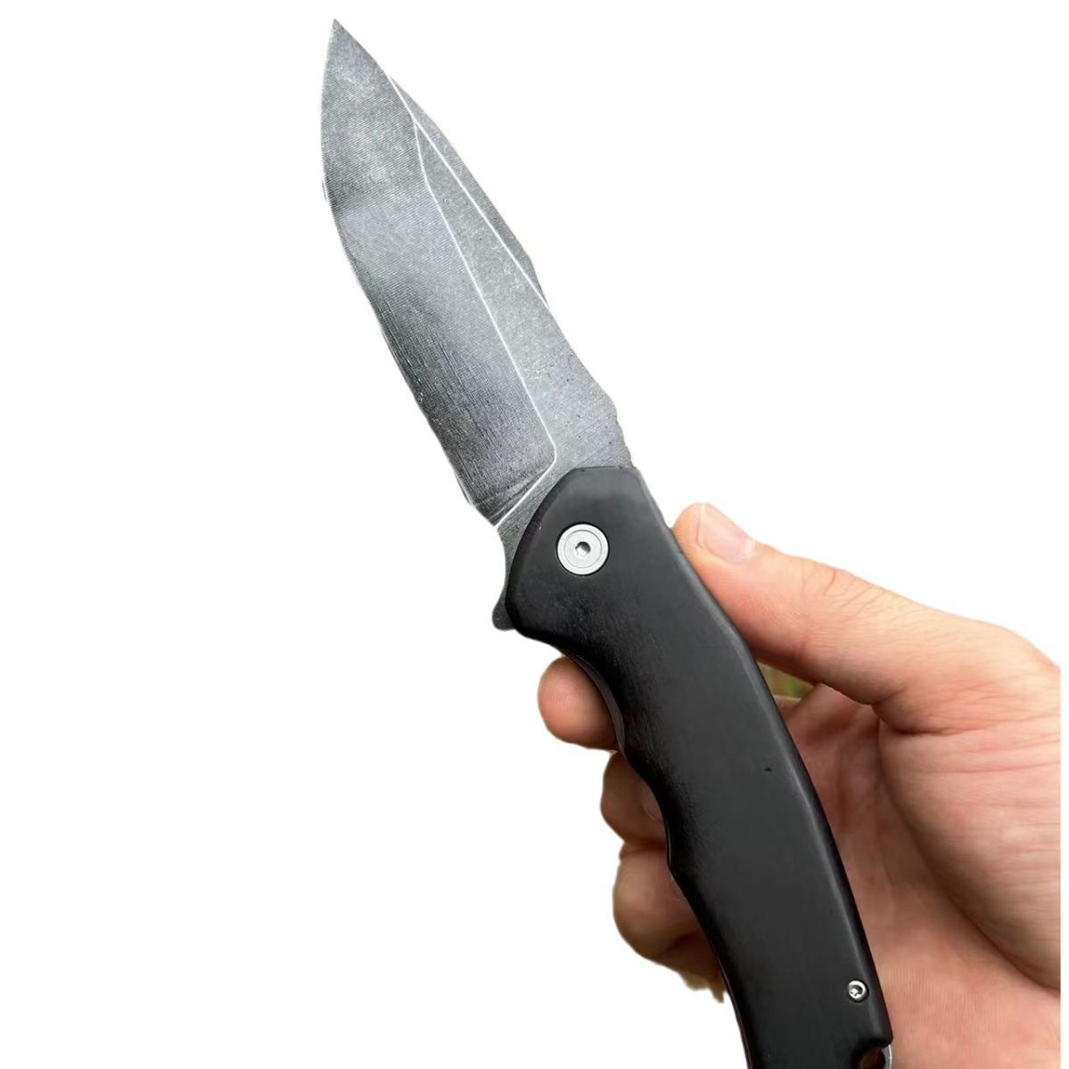 Top Quality Flipper Folding Knife 5Cr13Mov Black Stone Wash Drop Point Blade Wood with Steel Sheet Handle Outdoor EDC Pocket Knives