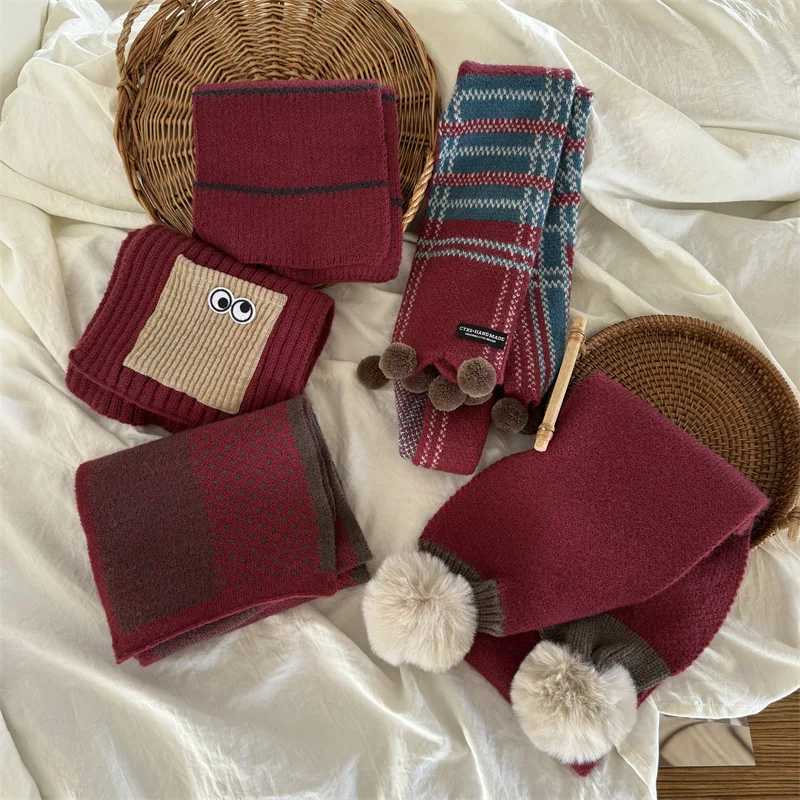 Scarves Wraps Christmas Scarf Kids Scarf Boys Girls Cute Knitted Acrylic Warm Soft Small Scarf Baby Boys Cartoon Red Christmas H241213