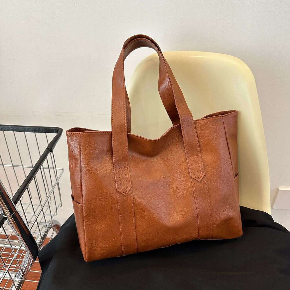 Retro Soft Leather Tote Simple And Versatile, Fashionable Shoulder Bag, Cross-Border Light , High-End, Large Capacity Commuting Handbag