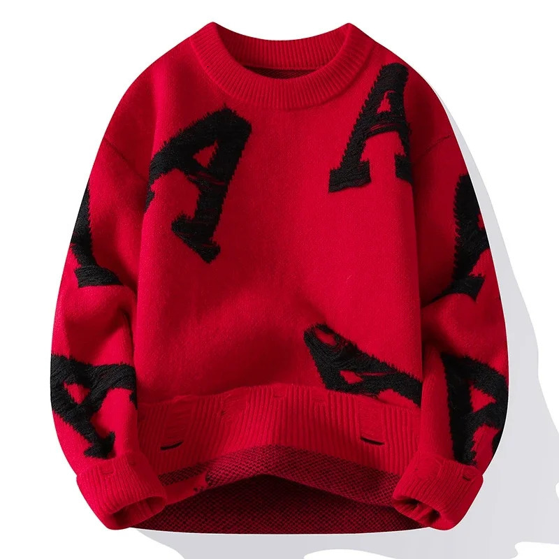 Fall Winter High End Fashion Letter Printed Sweater Men Korean Harajuku Mens Pullover Thick Warm Male Handsome Sweaters 241213