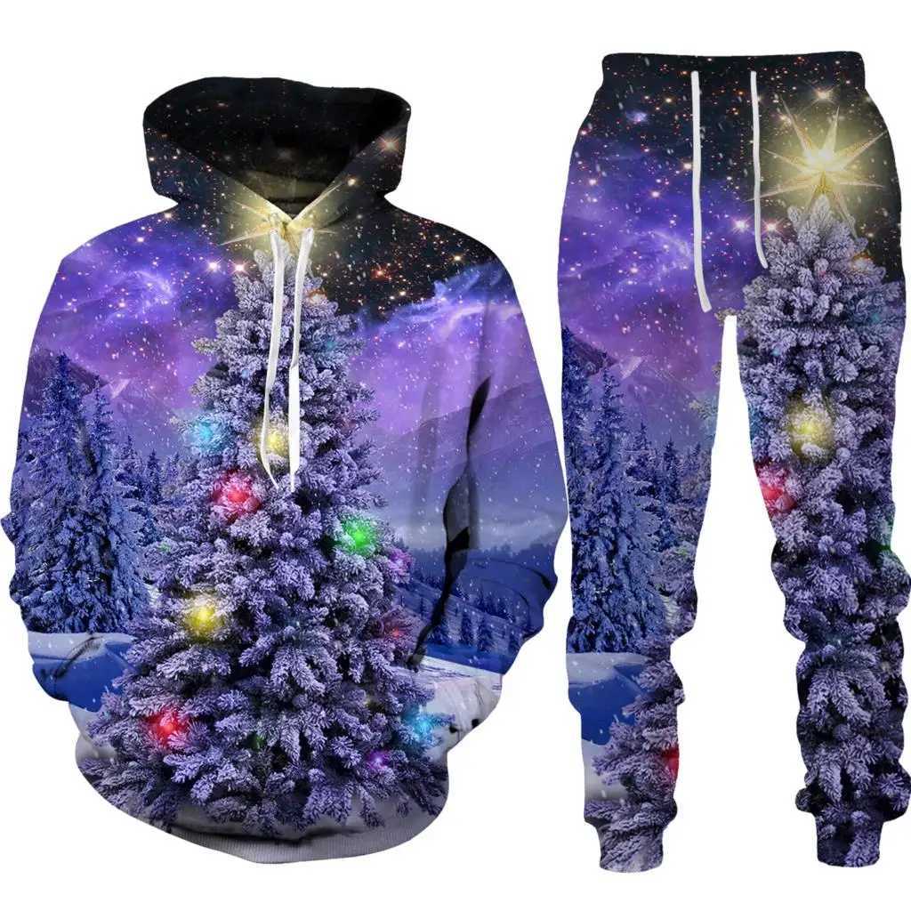 Santa Claus autumn 3D printed boy and girl tracksuit set casual hoodie and pants 2-piece set fashionable unisex clothing W241213