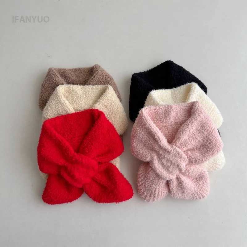 Scarves Wraps 0-6Y Baby Scarf Winter Knitted Plush Soft Cotton Solid Color Versatile Baby Windproof Outdoor Cross Scarves Warmer Neck Cover H241213