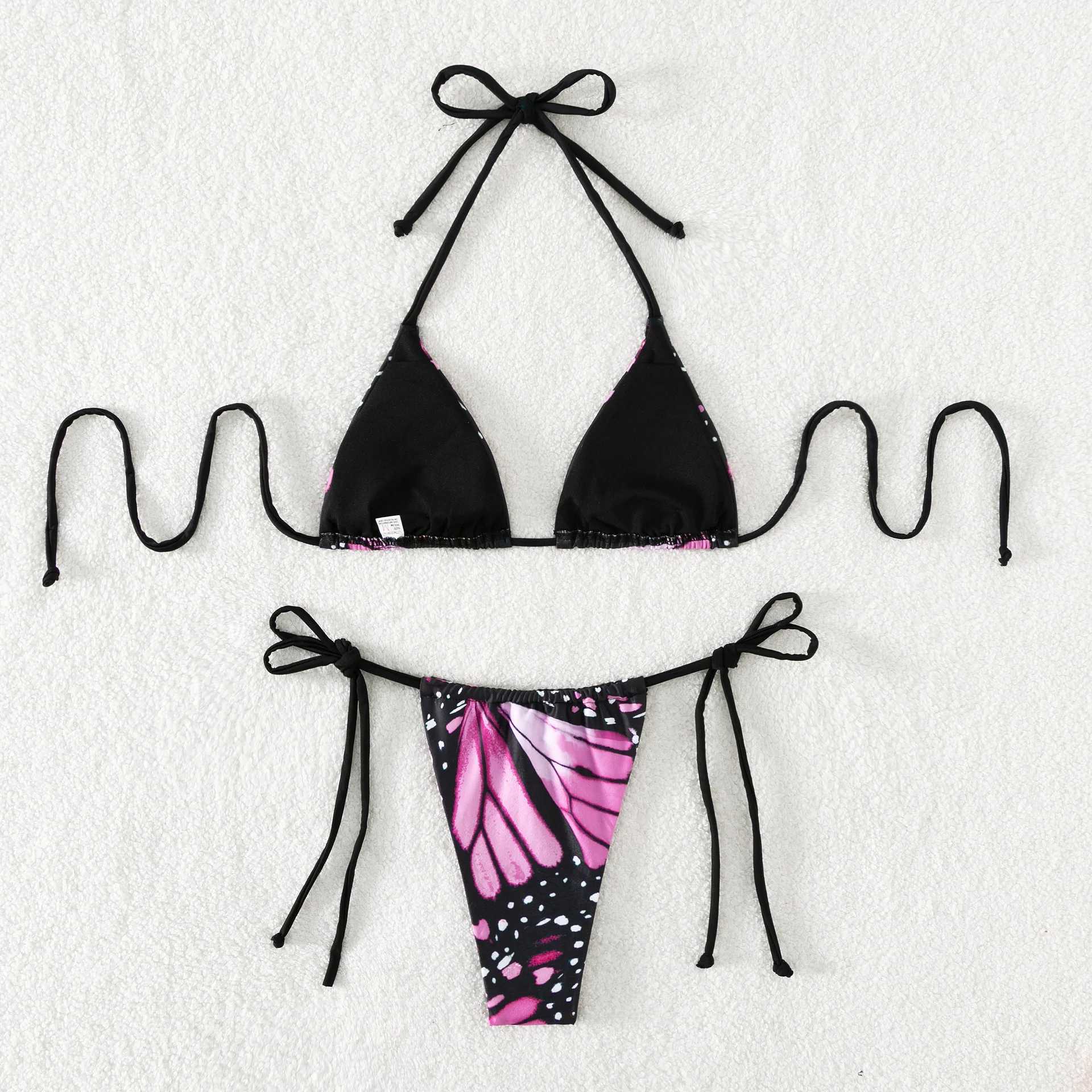 Sexy women print halter string micro bikini sets two pieces swimsuit Swimwear bathing suit beach outfits biquiniXJ241212