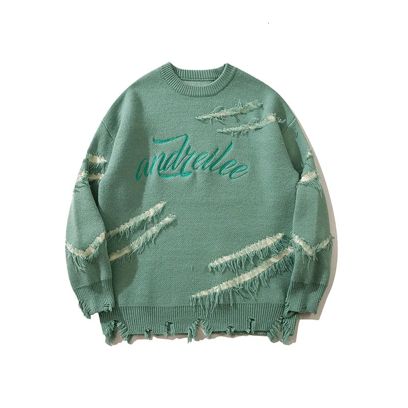 Autumn Winter Mens Women Sweater Loose Versatile Couple Round Neck Long Sleeved Knitted Pullover Street Retro Hole Knitwear 241213