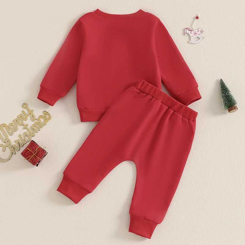 Childrens Christmas Set with Deer Print Long Sleeve Sweatshirt and Pants Set Childrens Christmas Clothing Boys and Girls Winter Clothing Set W241213