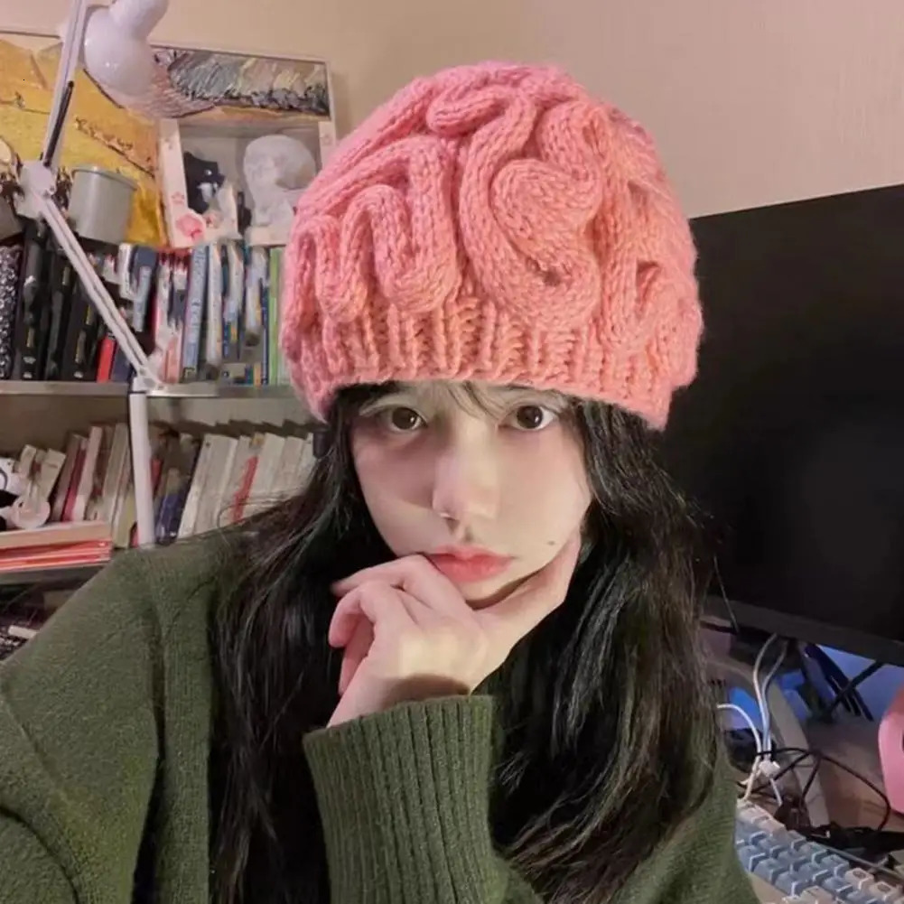 Autumn and Winter Brain Knitted Bean Hat Thick Windproof Leisure Elastic Outdoor Bicycle Ear Needle Knitted Hat 241205