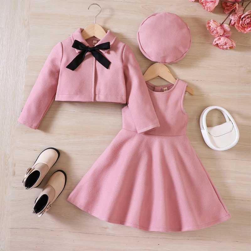 Autumn and winter childrens clothing long sleeved jacket+dress+hat 3-piece set for girls princess dress 2 3 4 5 6 8 years W241213