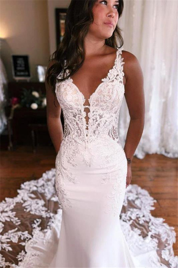 Gorgeous Lace Mermaid wedding Dresses sexy Open Back Spaghetti Straps Long Bridal Gowns western Country Wedding Robes BC16968
