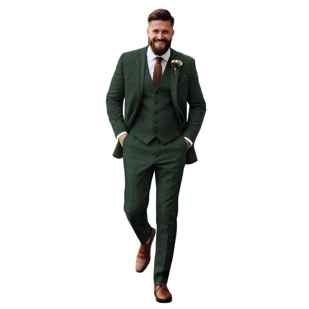 Modern New Fashion Wedding Tuxedos Men Suits 3-Pieces Peaked Lapel Jacket Two Button Single Breasted Customized Pinstripe Pockets Bridegroom (Coat+Ves