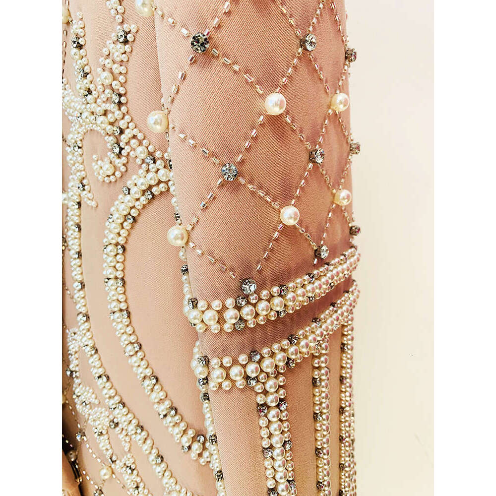 Ladies' Suit TOP QUALITY Newest Fashion Designer Women's Shawl Collar Stunning Dias Pearls Beaded Blazer Dress