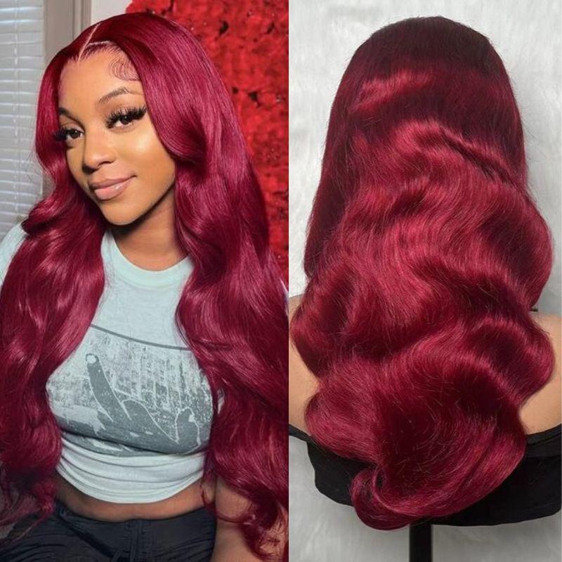 Burgundy Human Hair Water Wave 13x4 Lace Front Wig Highlight Hd Lace Human Hair Wigs for Women Transparent Lace Closure Straight Wig Preplucked Free S
