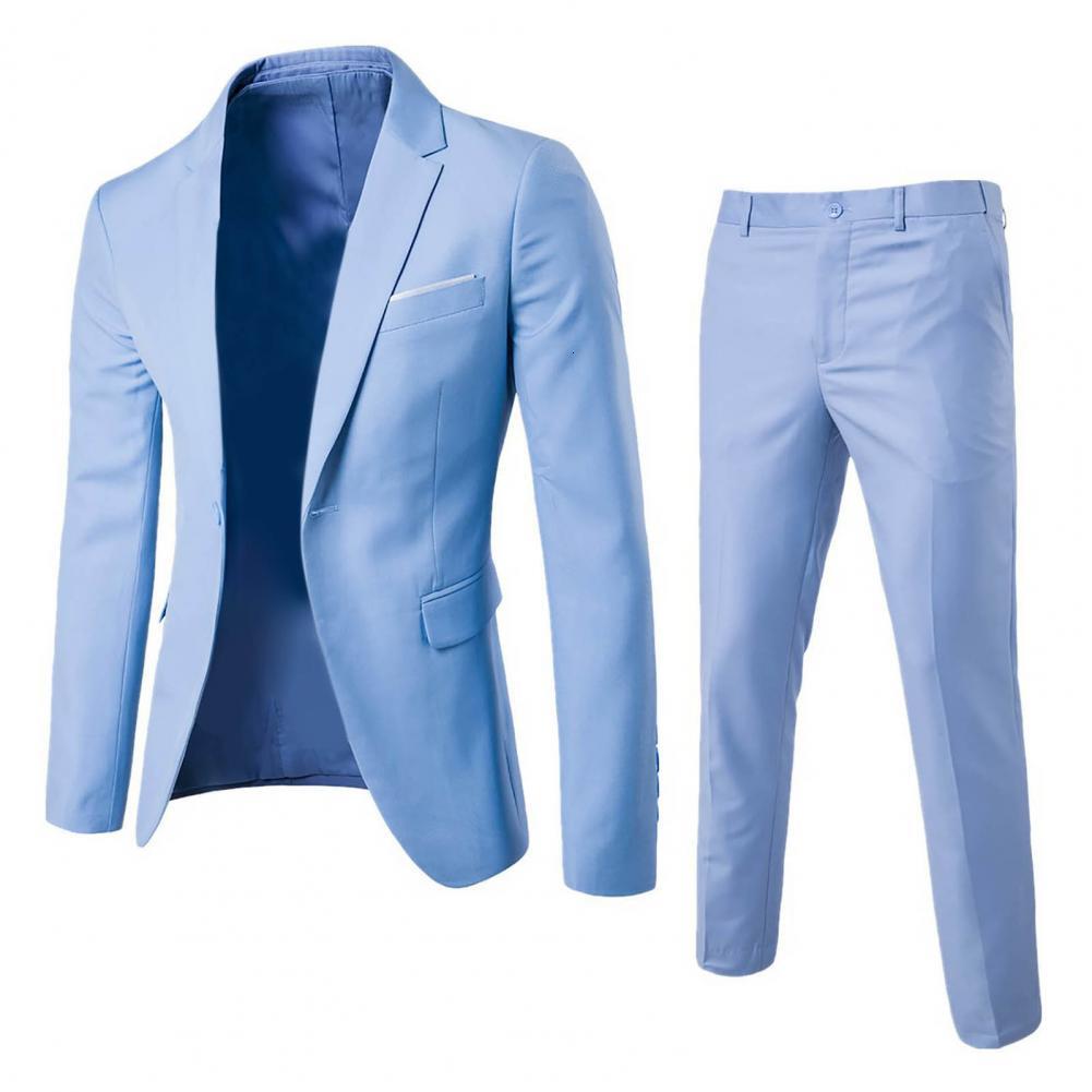 1 Trendy Men Blazer Pants Fine Touch Wedding Wearing Handsome One Button Pockets Suit Set