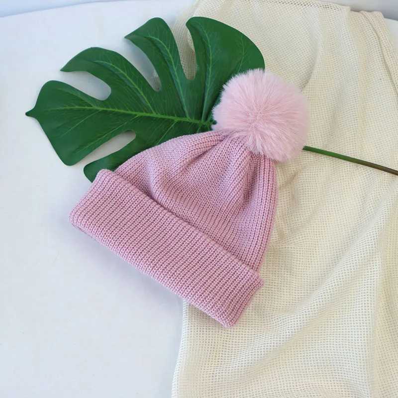 Winter New Baby Hat Solid Color Soft Warm Knitting Cute Pompom Boy Girl Hats Toddler Enfant Knitted Cap AutumnXJ241213