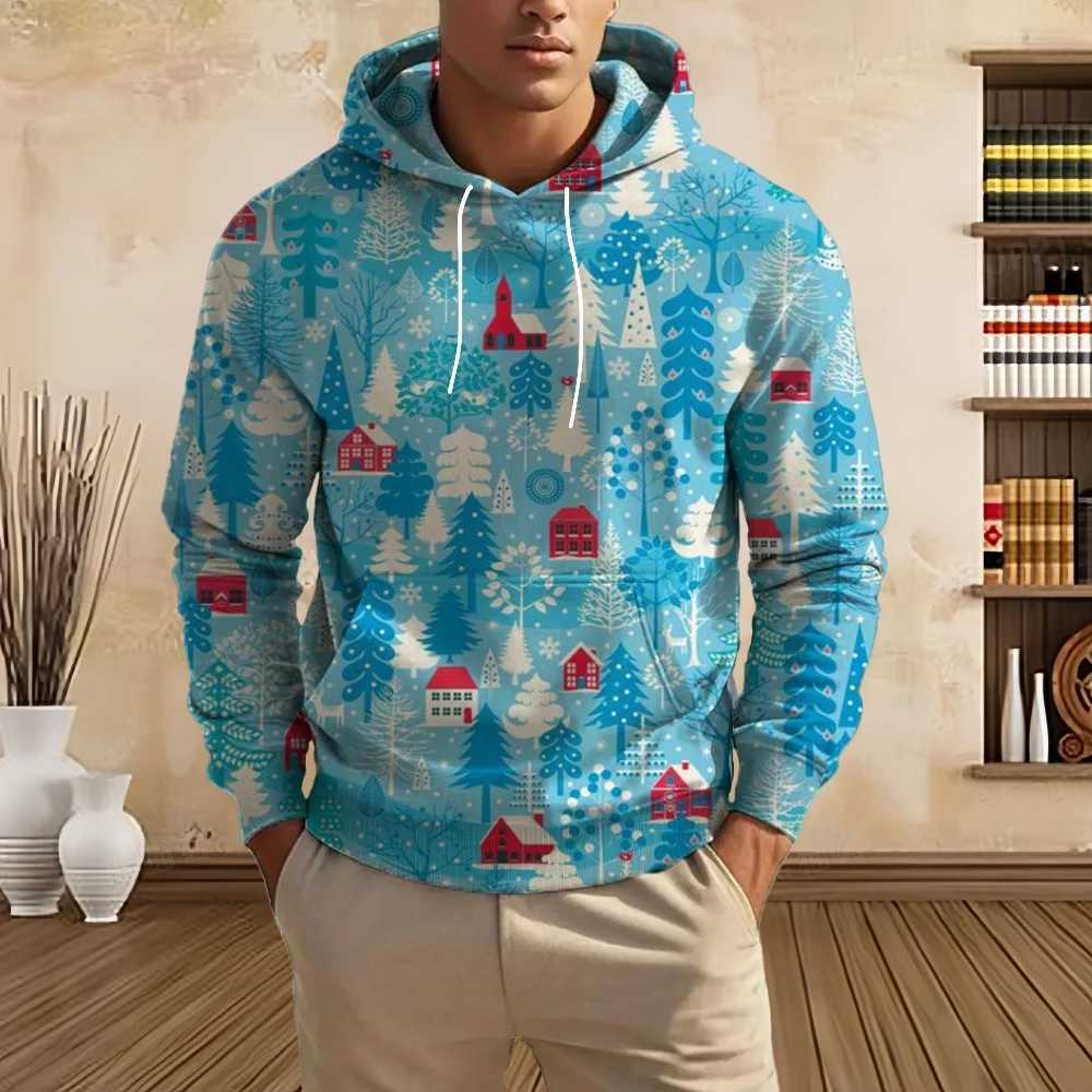Classic Christmas Mens Hoodie Sweatshirt Street Fun Santa Claus 3D Printed Sports Hoodie Autumn Fashion Snowman Mens Hoodie W241213