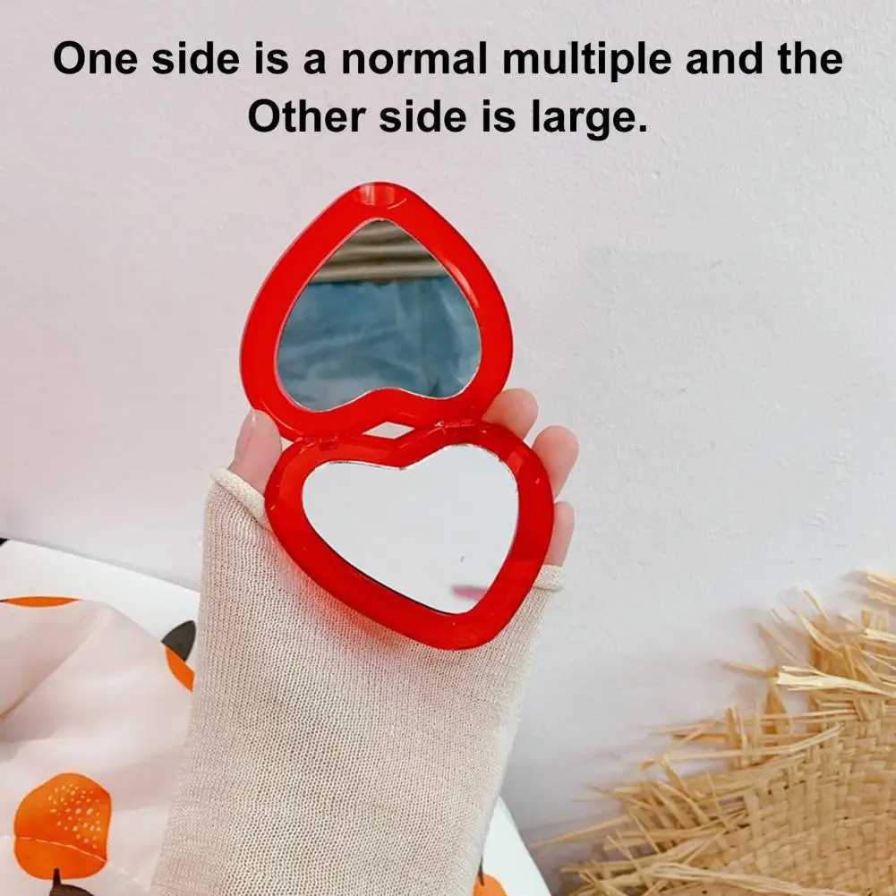 Mini Makeup Mirror Red Cherry Pattern Heart Shaped Portable Pocket Mirror Double-Sided Folding Cosmetic Mirror Women GiftsXJ241213