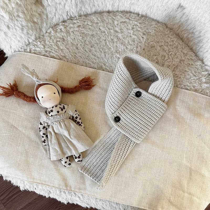 Scarves Wraps Winter Warm Baby Scarf Korean Button Cross Baby Boys Girls Neck Covers Soft Outdoor Windproof Kids Neckerchief H241213