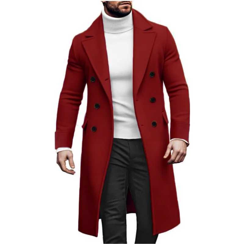 Men Long Double-breasted Coat with Lining Warm Type Coats Wool Blend Lapel Casual Fashion Mens Clothing Eu Size CustomizedXJ241212