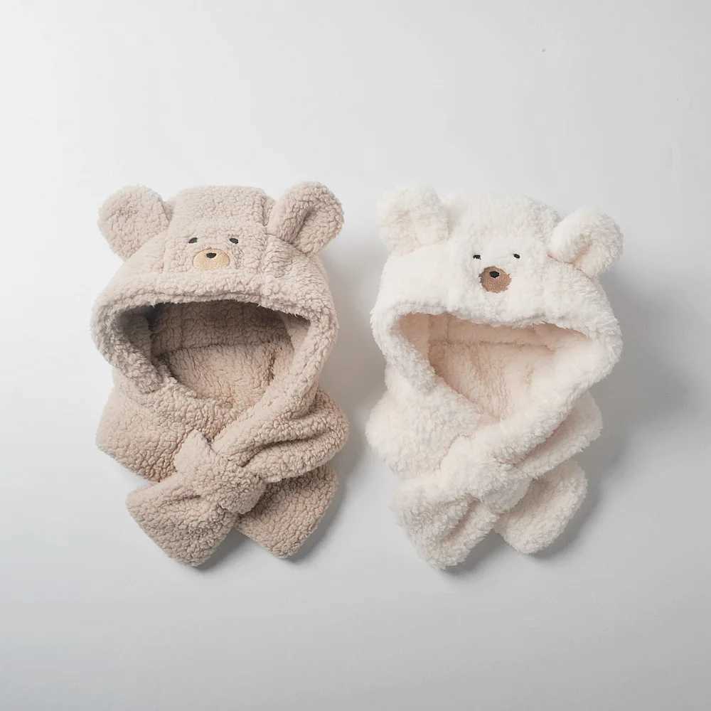 Scarves Wraps deer jonmi Korean Style Winter Baby Kids Fleece Thicken Scarves Hooded Warm Cartoon Earmuff Toddlers Kids Neckerchief with Hats H241213