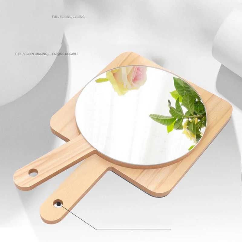 Handheld Travel Mirror Dressing Table Mirror Wood Handheld Plain Mirror Cosmetic Salon Makeup Hand Mirror for HairdressersXJ241213