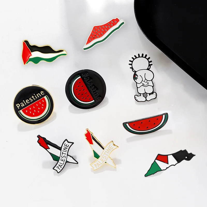 Stainless steel geometric Handala boy Brooch pin badge Middle East Exquisite Watermelon clothing lapel backpack accessories 241210