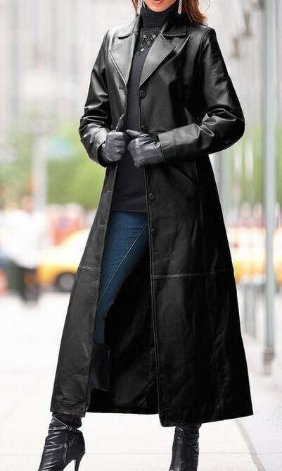 European American Women's Buttoned Long Coat, Slim Fit And Slimming, Plus Size Leather Windbreaker, Fashionable Quality, Classic