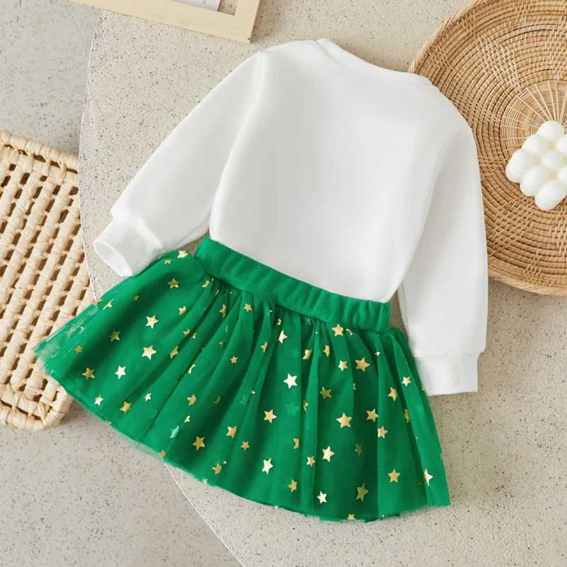 Suefenskry Baby Girl Christmas Set Soldier Embroidered Long Sleeve Sweatshirt Shining Star Printed Elastic Waist Gaul Skirt W241213