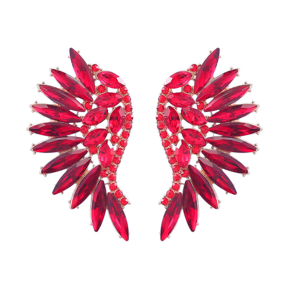 Colorful dia heavy-duty exaggerated fan-shaped wing fashionable earrings, bohemian style