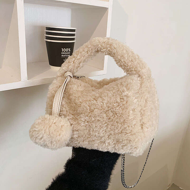 Cute Small Women 2025 New Fashionable Plush Handbag, Versatile for Autumn and Winter, Chain Shoulder Crossbody Bag