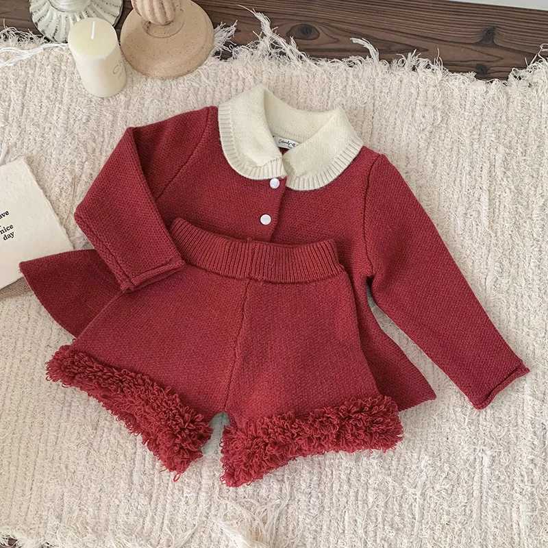 Baby Clothing Knit Set Spring Autumn New Christmas Knitted Girls Sweater Suit Knitted Tops+PP Short Sweet Two Piece Suit W241213