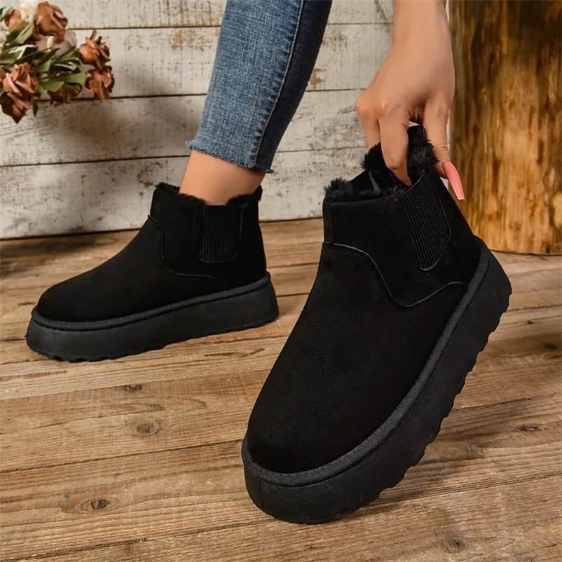 Winter Women Short Plush Warm Snow Boots Casual Shoes Suede Fur Chelsea Ankle Boots Flats Platform Ladies Shoes Botas 241212 - view 6