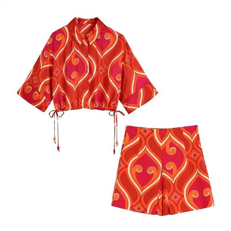 Women's Two Piece Pants SIYANG Women Fashion Two Piece Set Printed Single Breasted Shirt High-Waist Shorts Chic Lady Women Outfit Shorts Sets Y24